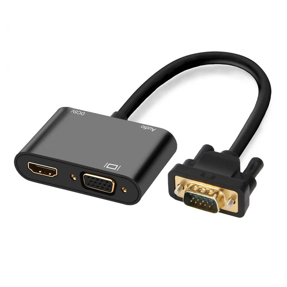 

VGA to HDMI-Compatible Adapter with USB Cable 3.5mm Audio Cable HDTV Monitor Projector Display Connector