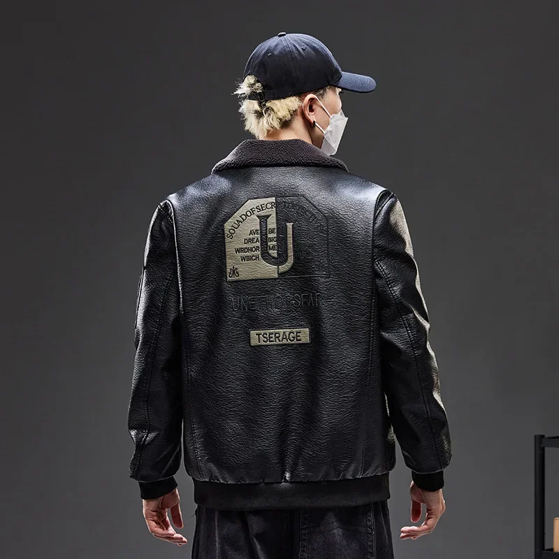 Винтажная кожаная куртка в американском стиле для мужчин зимняя модная