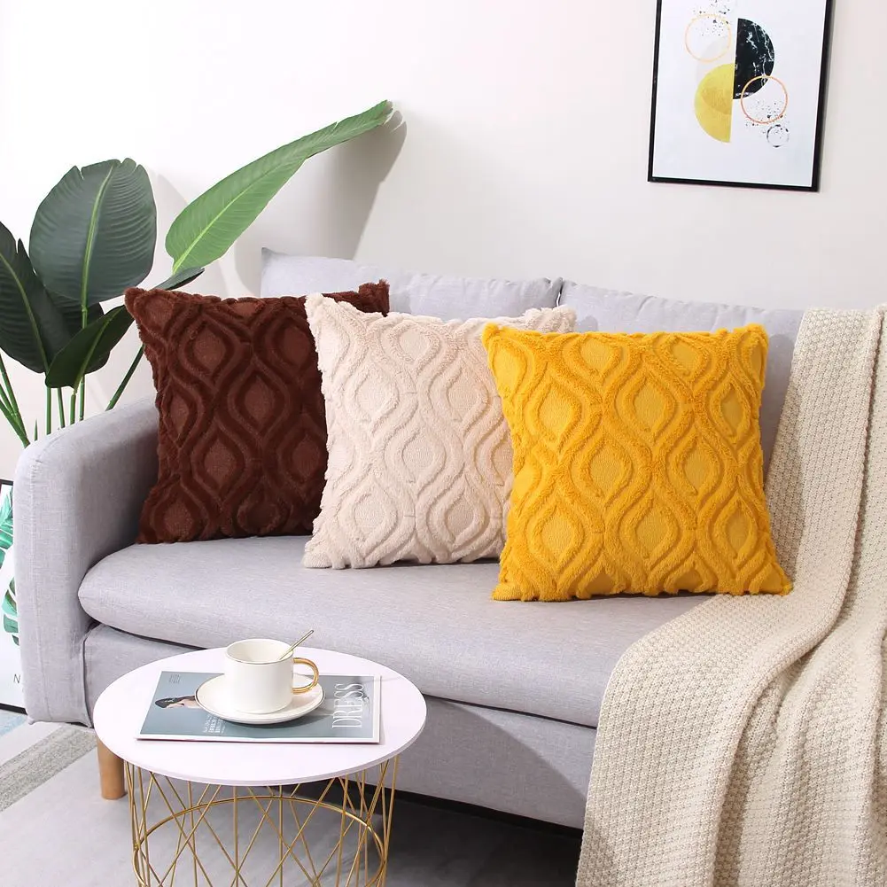 

Autumn and Winter Solid Color Plush Cushion Cover Geometric Water Drop Embroidered Home Decor Pillow Case No Pillow Core