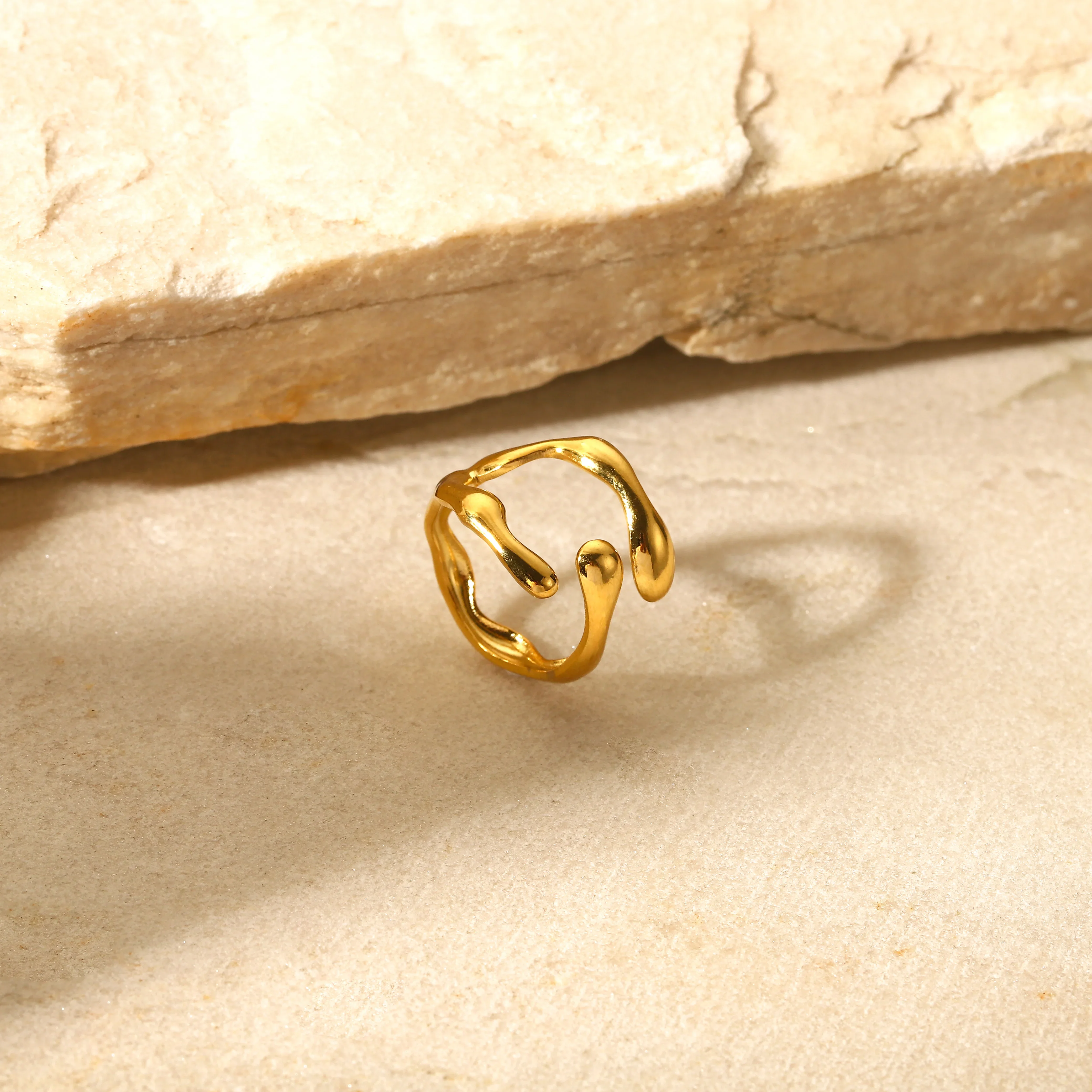 Yori New Stainless Steel Geometric Open Ring 18k Gold Plated Waterproof Metal Jewelry Accessories Party Gift