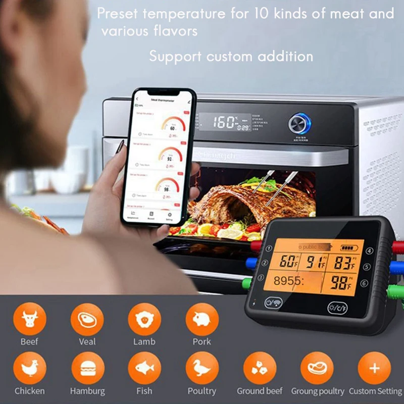 Цифровой термометр для барбекю и гриля Wi-Fi Bluetooth перезаряжаемый беспроводной