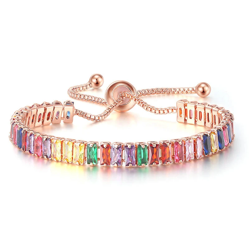 

Luxury Multicolor Tennis Bracelets for Women Ladies Wedding Rainbow Colorful Zircon Charm Adjustable Bracelet Hand Chain Jewelry
