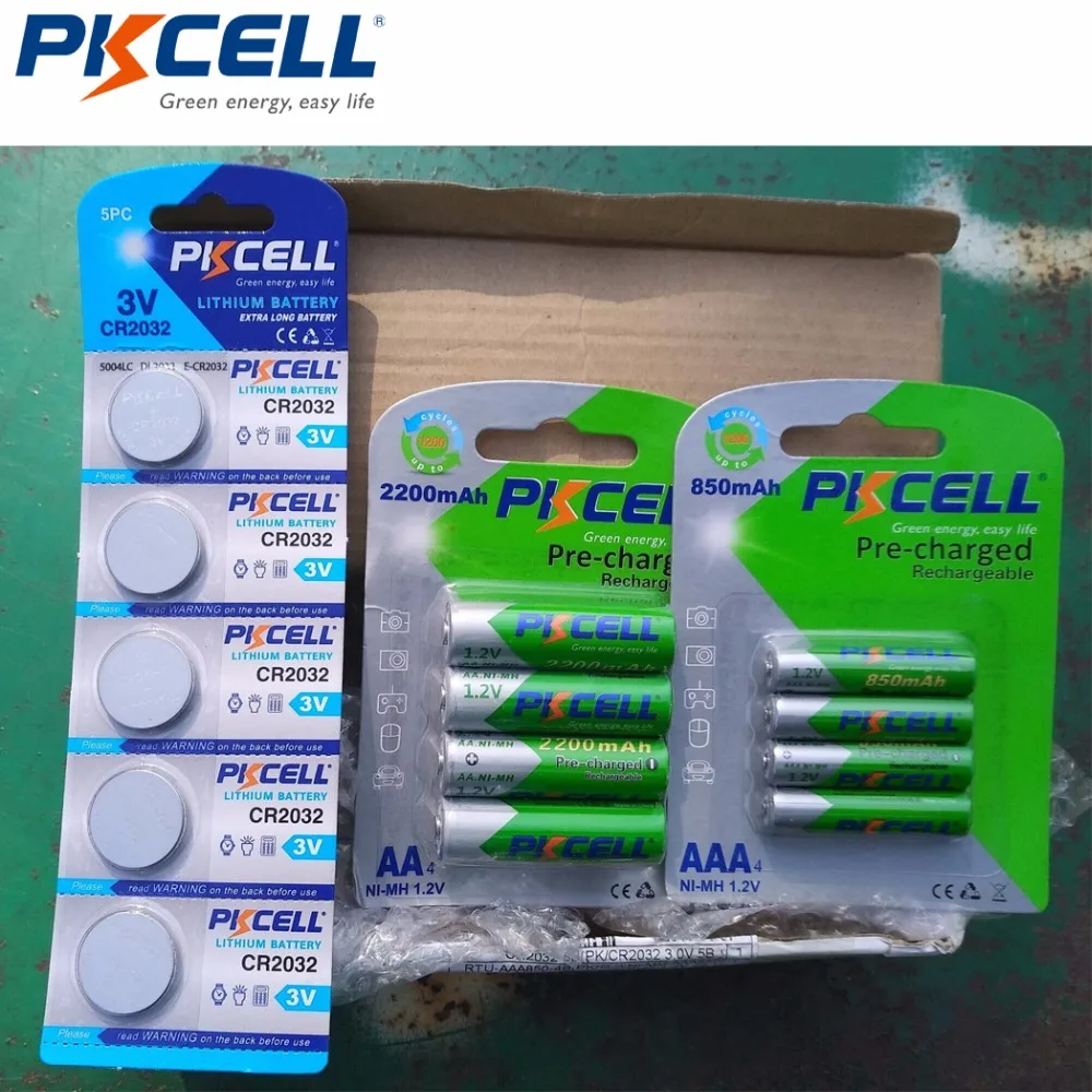 

Аккумуляторные батареи PKCELL 4 шт./карта NIMH AA 2200 мАч + 4 шт./карта ni-mh AAA 850 мАч 1,2 в, аккумуляторы (5 шт. CR2032 бесплатно)