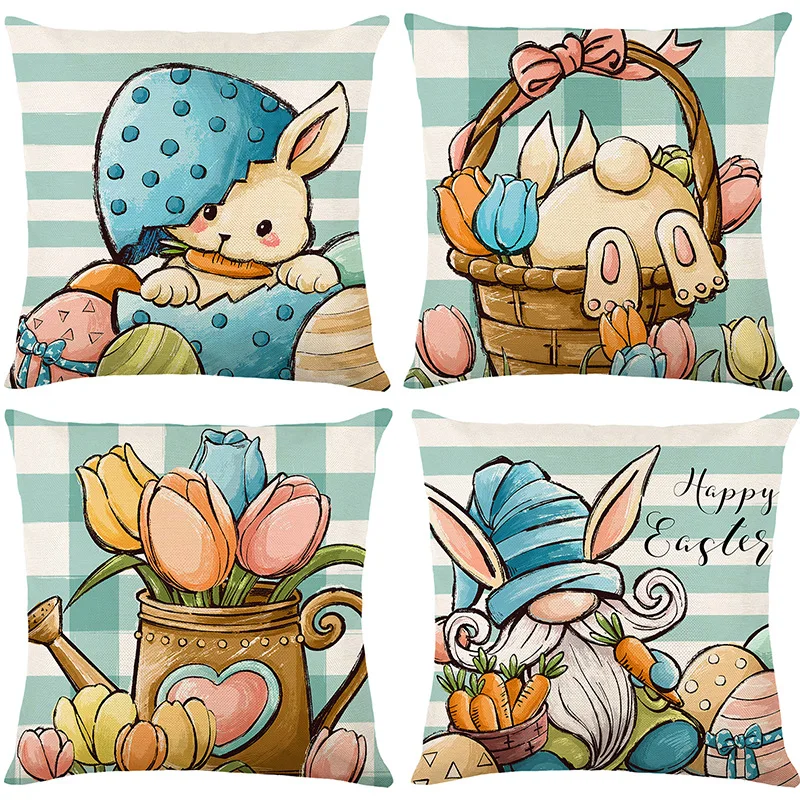 

Easter Pillow Cover 45X45cm Linen Lovely Rabbit Easter Egg Printed Cushion Cover Decortive Throw Pillows Home Decor Pillowcase