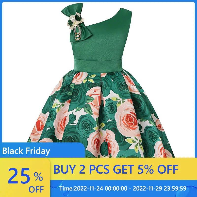 

Flower Girls Wedding Party Dresses Children Clothes Kids Floral Print Bridesmaid Dress For Girls Princess Dresses 2 6 8 10 Years