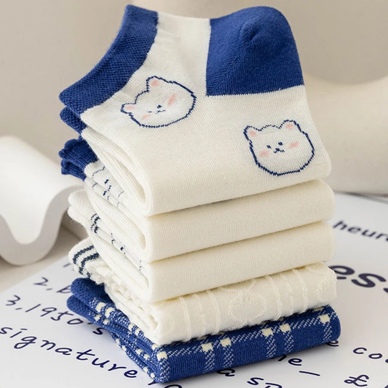 10 Pair Animal Print Low Tube Socks Women Summer Short Shallow Mouth Cotton Socks Set Cute Cartoon Breathable Foot Kawaii Socken