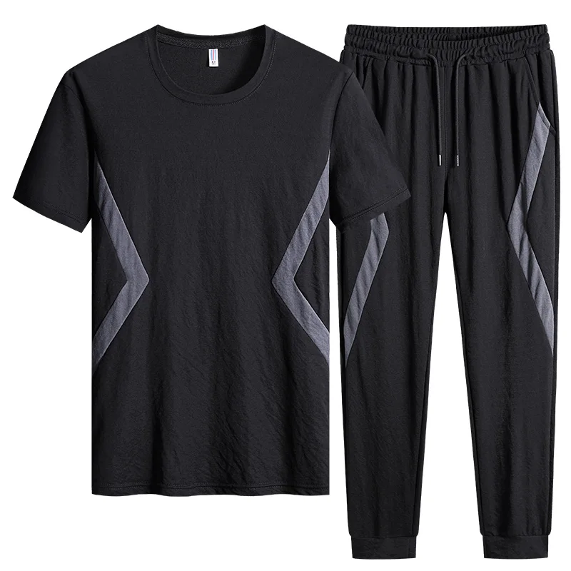 

Men's Sets Two Pieces Tracksuit T Shirts+Long Pants Casual Clothing New Male Summer Sportswear Suit Plus Size 7XL 8XL