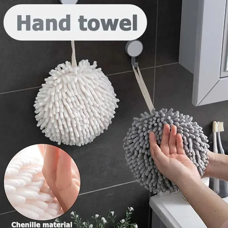 

Quick-Drying Chenille Hanging Towel Soft Chenille with Hanging Loop Hand Towel Ball Hands Wipe Ball Towel for Kitchen Bathroom