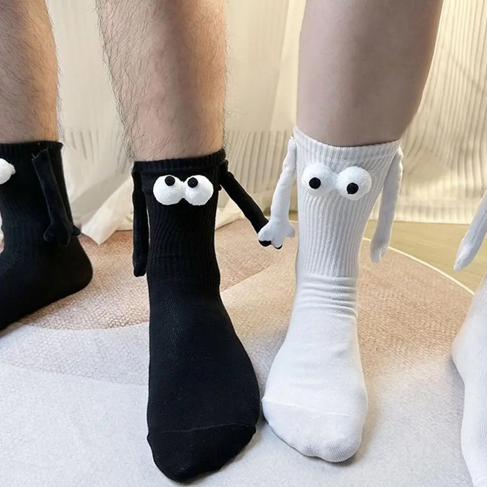 10Pair Kawaii Women Socks Long Sock Black White Couple Holding Hands Socks Girls Sweet Harajuku Doll Couple Cotton Couple Sox
