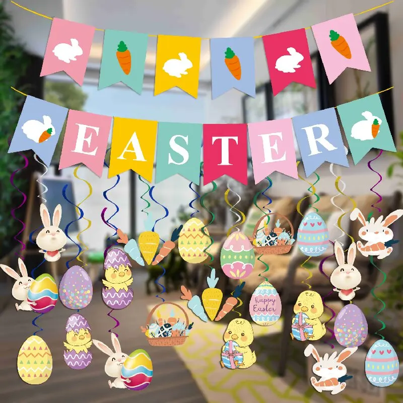 

Happy Easter Easter Flag Pulling Spiral Suit Hang Swirl Garland Party Home Decorations