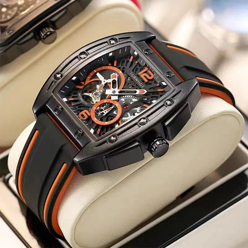 Часы мужские механические с автоматическим механизмом и силиконовым ремешком