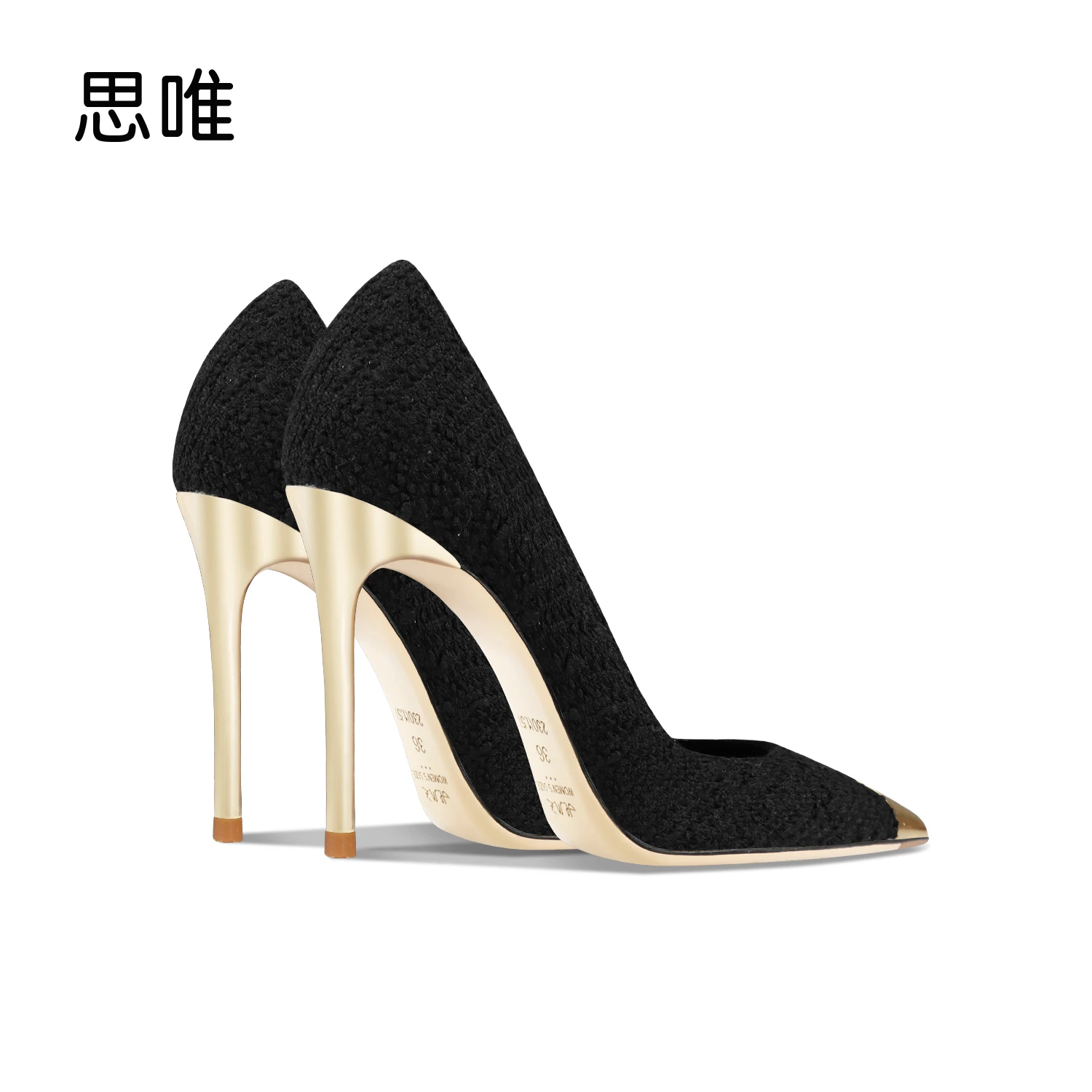 2022 New Metal Head Woman Pumps Pointed Toe Black High Heels Wedding Shoes Female Stiletto Thin heel Sexy Ladies Party Shoes 8cm