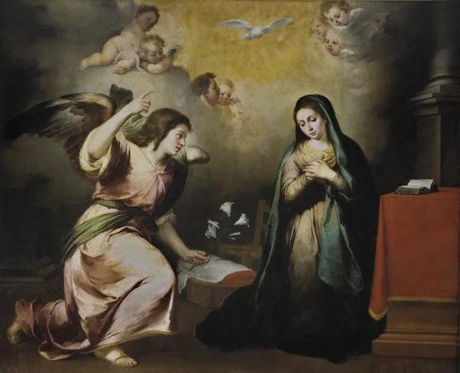 

TOP Religious art -Murillo, Bartolome Esteban - La Anunciacion The Virgin Mary, angels oil painting # 30"