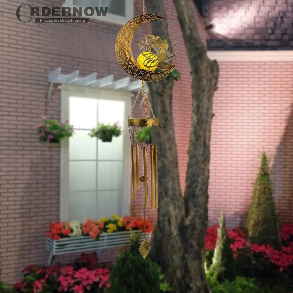 

Solar Moon Fairy Light Wind Chimes Hanging Iron Hollow Outdoor Garden Lanterns Lighting LED Outdoor Garden Patio Decor