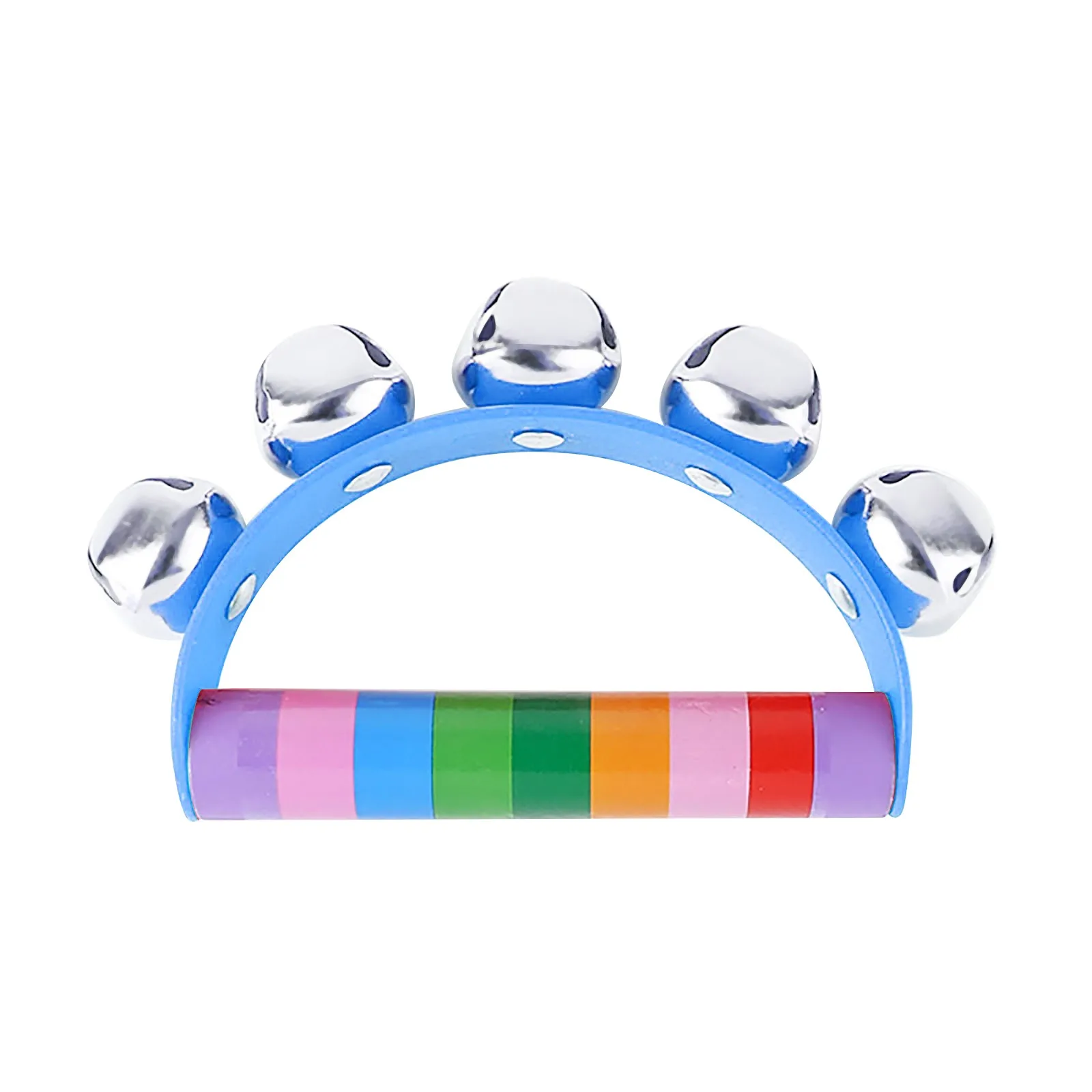 

Baby Rainbow Musical Instrument Toy Wooden Jingle Ring Handbell Rattle Building for Kids Ages 2