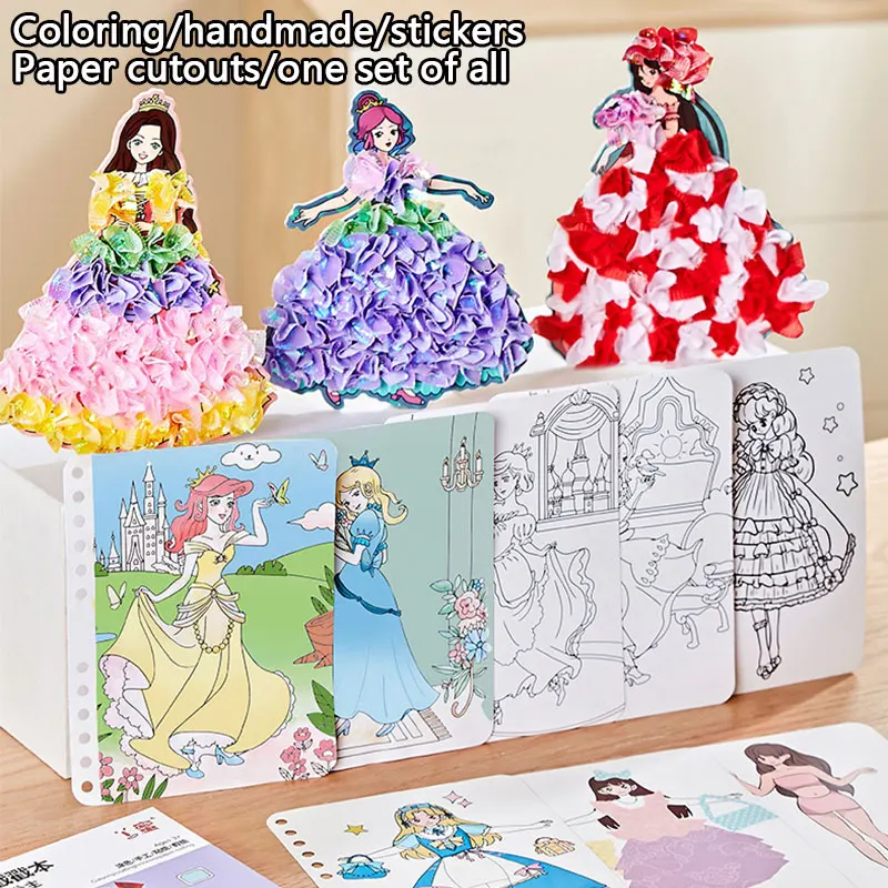 

Craft Kits Princess Dress Handmade 3D Pasted Painting Creative Toys Dress Up Doll With Colorful Princess Dress For Kids Gift
