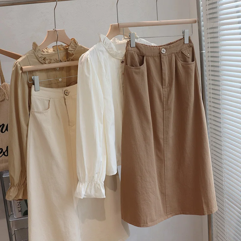 

Женское платье с завышенной талией, Осеннее простое однотонное Повседневное платье средней длины с юбкой, трапециевидная юбка для работы в колледже