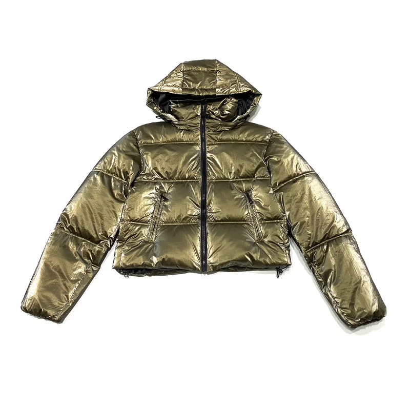 [YOZOU] зимняя теплая Роскошная блестящая короткая пуховая куртка цвета хаки с