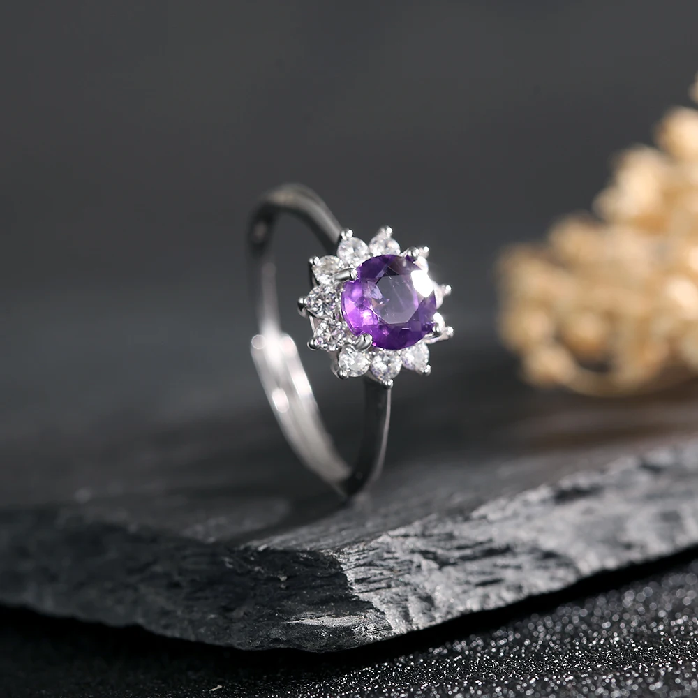 Натуральный аметист камень S925 серебряное кольцо для женщин обручальные кольца