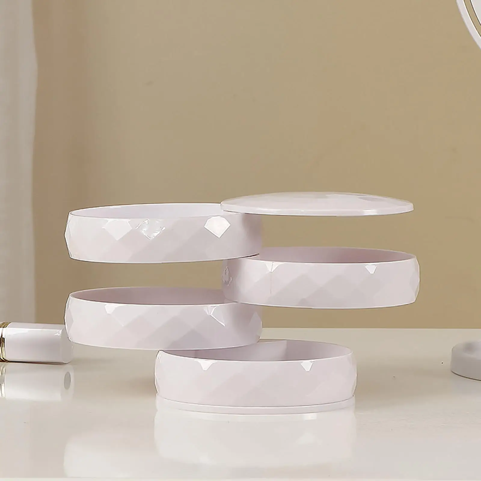 

Rotatable Tiered Jewelry Storage Tray with Lid Earring Holder Durable Simple