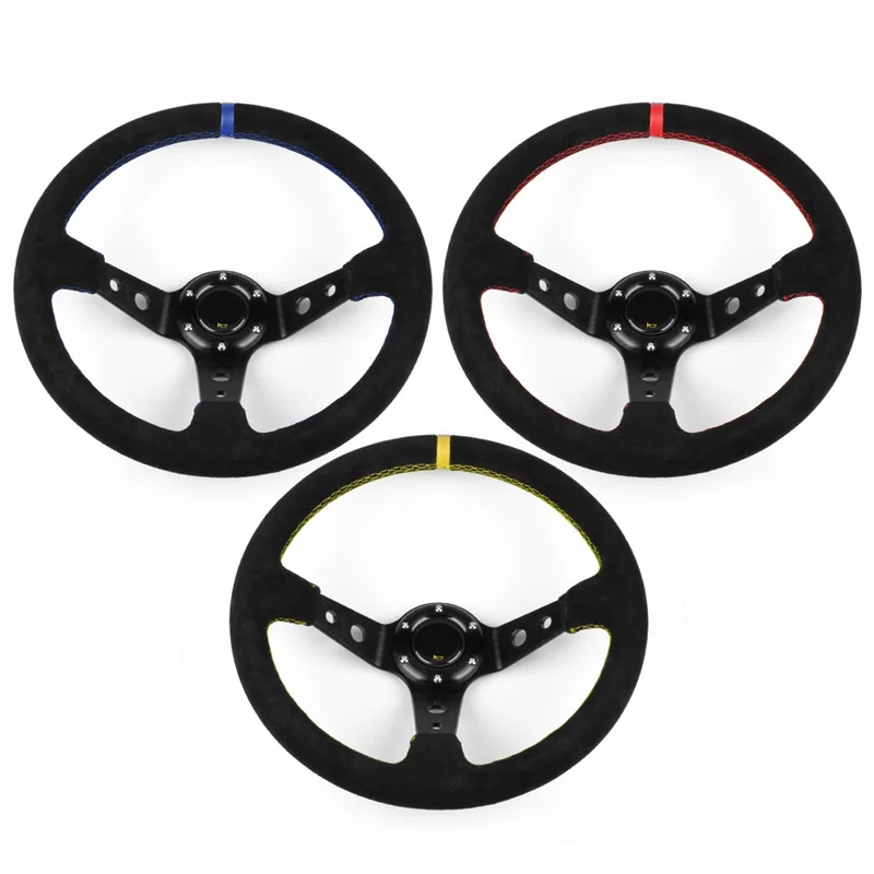 

350MM 14inch Red Suede Leather Deep Dish Universal Racing Car Rally Drift Sport Steering Wheel With Logo JG-SW13