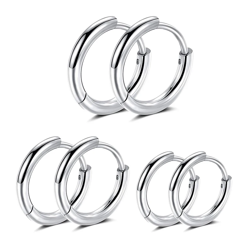 

3 Pairs 316L Surgical Stainless Steel Hoop Earrings 8/10/12mm Hypoallergenic Huggie Earrings Small Hoop Earrings For Women Men