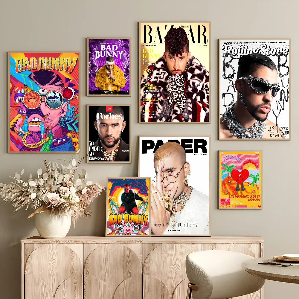 Pop Hip Hop Rapper B-Bad B-Bunny Good Quality Prints And Posters HD Poster Wall Art Painting Study Home Decor