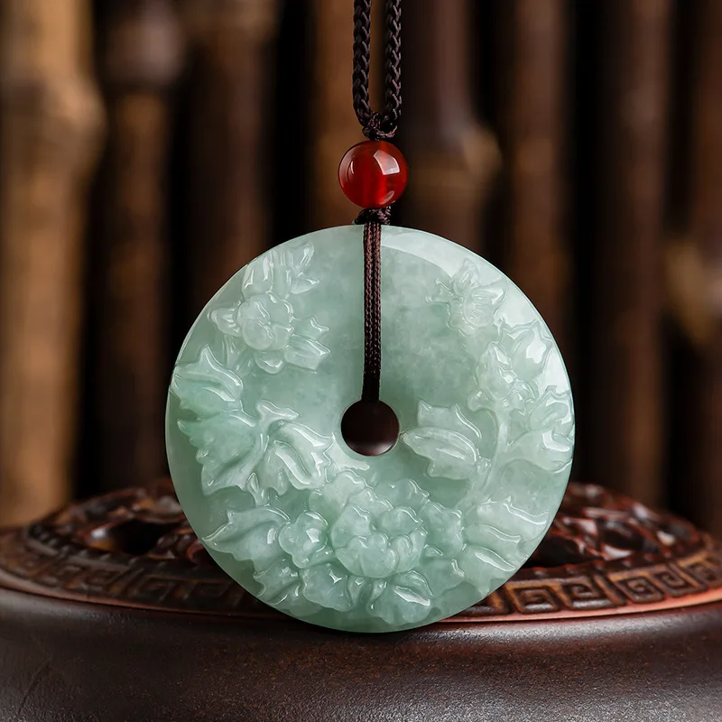 

Natural Jade Necklace Flower Blooming Rich and Noble Ping An Buckle Pendant Exquisite Jewelry Fashion Men Women with Chain Gift