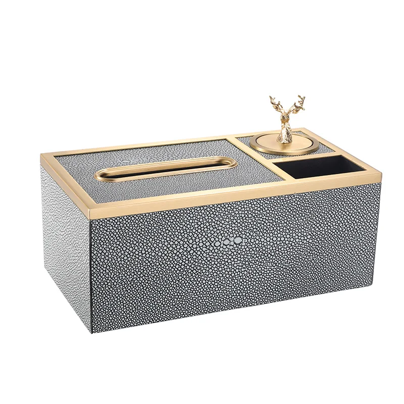 

Maxery Brass Tissue Box Table Decoration Light Luxury Nordic Brass Leather Toothpick Box Multi-functional Tissue Box