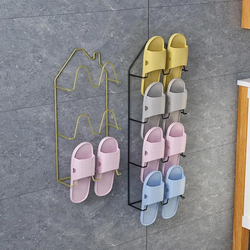 

More Storage Capacity Shoe Rack Double-layer Design Made Of Painted Iron Bathroom Slipper Rack Autohesion Slipper Rack Take In