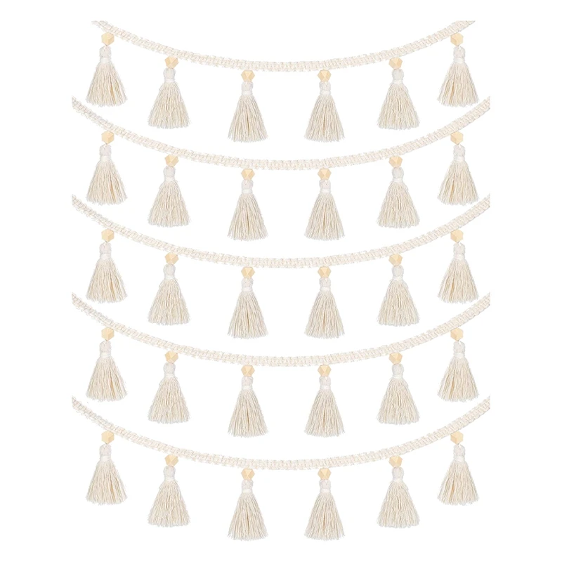 

5 Pcs Macrame Woven Tassel Garland Hanging Tassel Fringe Garland Decorative Wall Hangings For Home Decor Nursery Room