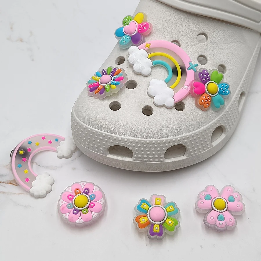 Translucent Design 1Pcs PVC Shoe Buckle Accessories Funny DIY Flower Rainbow Shoe Buttons Decor Jibz For Croc Charms Kid Gift