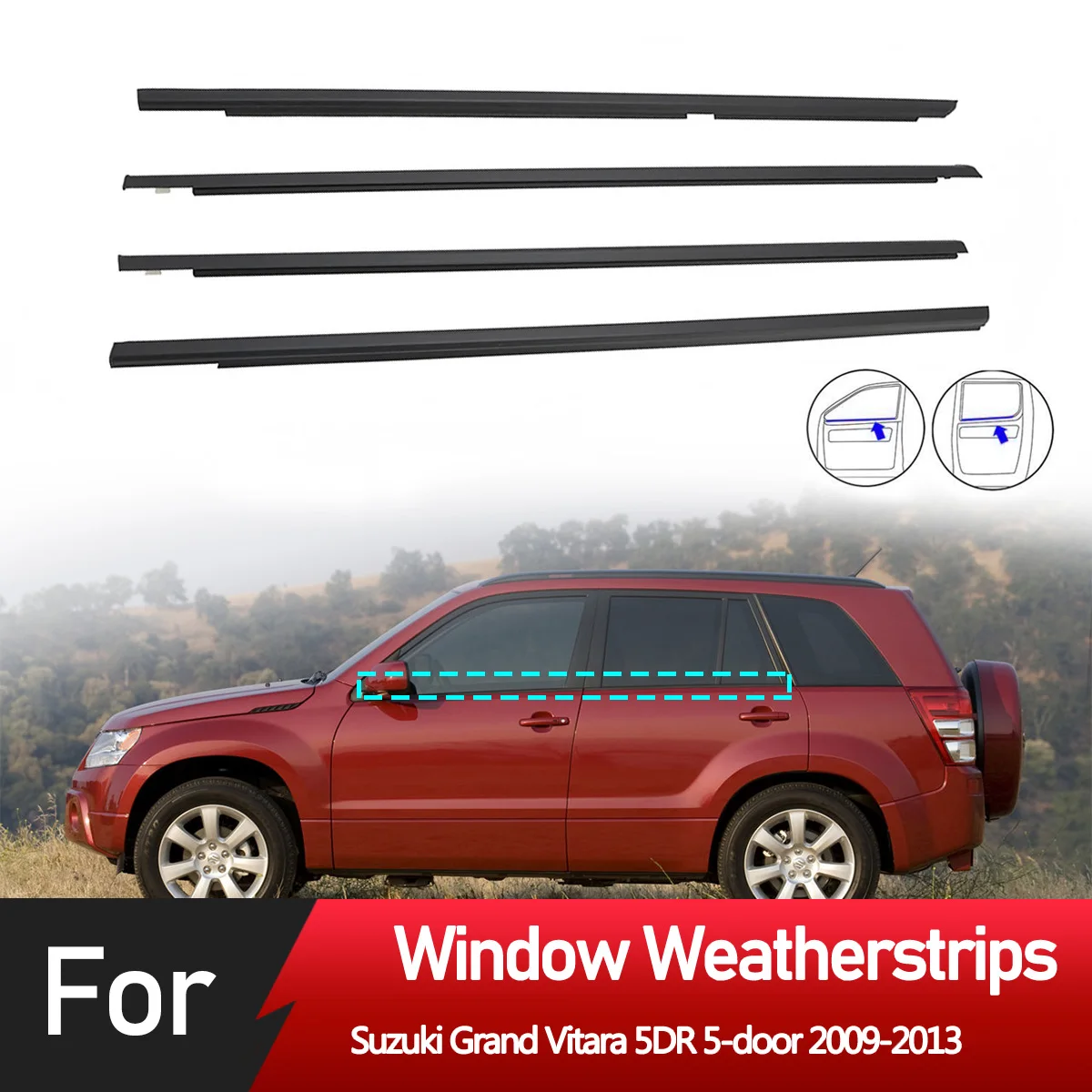 

4 шт., резиновая уплотнительная лента для внешних окон автомобиля, уплотнительная лента для Suzuki Grand Vitara 5DR, 5 дверей 2009-2013