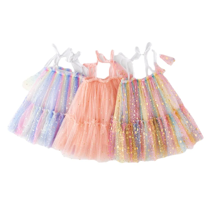 Летние платья для девочек, без рукавов, детское Сетчатое платье на день рождения, детское праздничное платье принцессы, детская повседневная одежда с бантом и дождевиком CC092