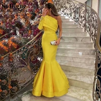 sodigne yellow elegant satin evening dresses one sleeves floor length arabic formal prom gown women occasion dress