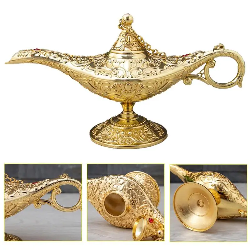 

1pcs Retro Aladdin Lamp Decor Metal Crafts Wishing Light Aromatherapy Stove Tea Pot Ornaments Delicate Home Decorations Dropship