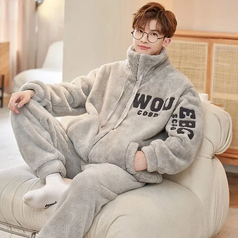 Новинка 2023 пижама Мужская одежда для отдыха из кораллового флиса на осень и зиму