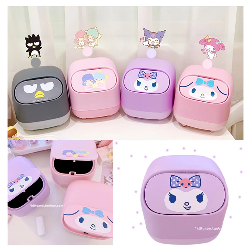 

Cartoon My Melody Cinnamoroll Kuromi KT Cat XO Cute Desktop Sundries Storage Bucket Kawaii Anime Press-type Desktop Trash Can