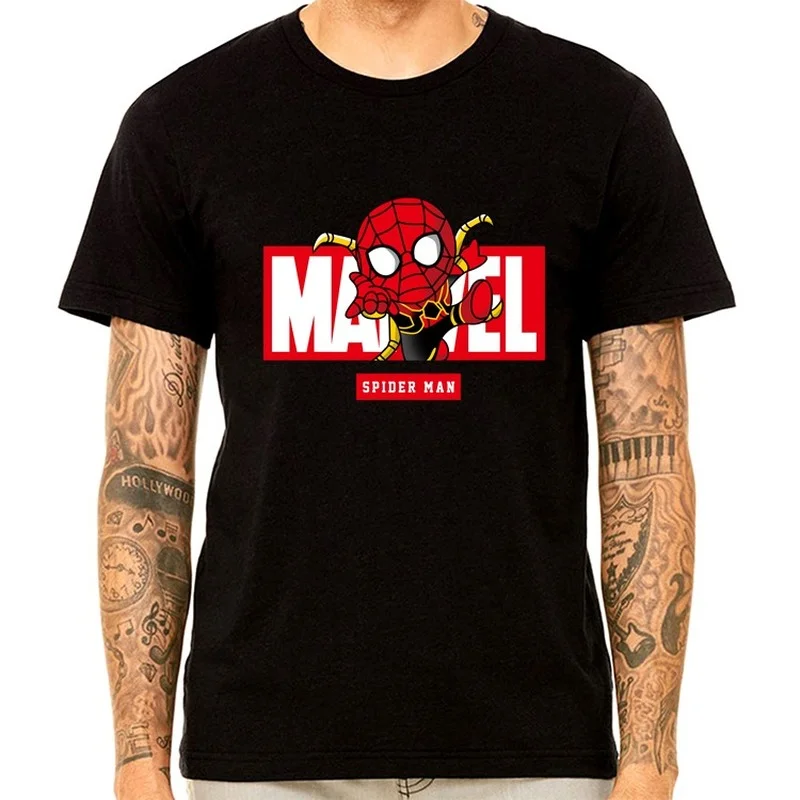 

Spiderman Graphic T Shirts Men Marvels Superhero Iron Man Deadpool Harajuku Cartoon Print Cute Kawaii T-shirt Sudadera Summer