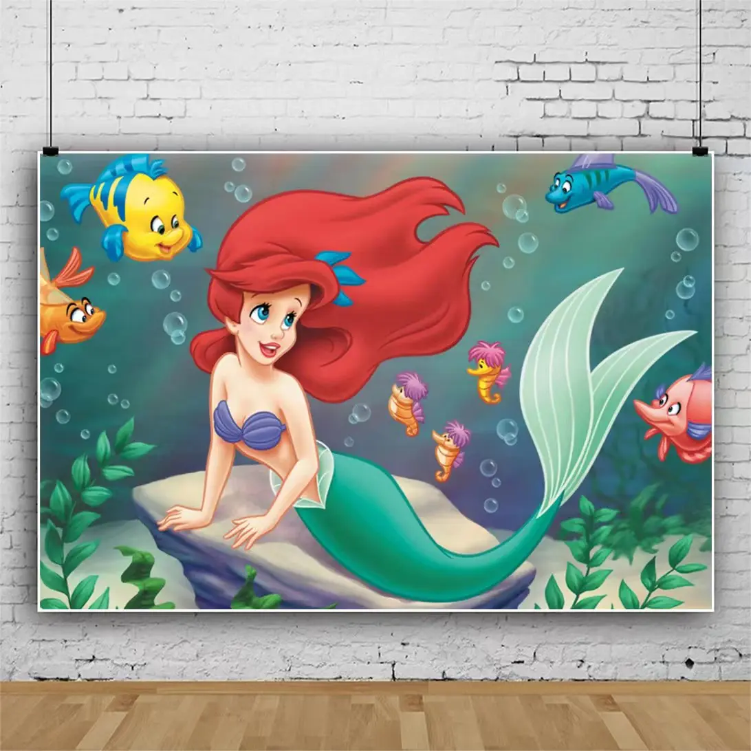 

Custom Name Photo Mermaid Birthday Party Decoration Banner Backgrounds Baby Shower DIY Birthday Photography Backdrops Photocall