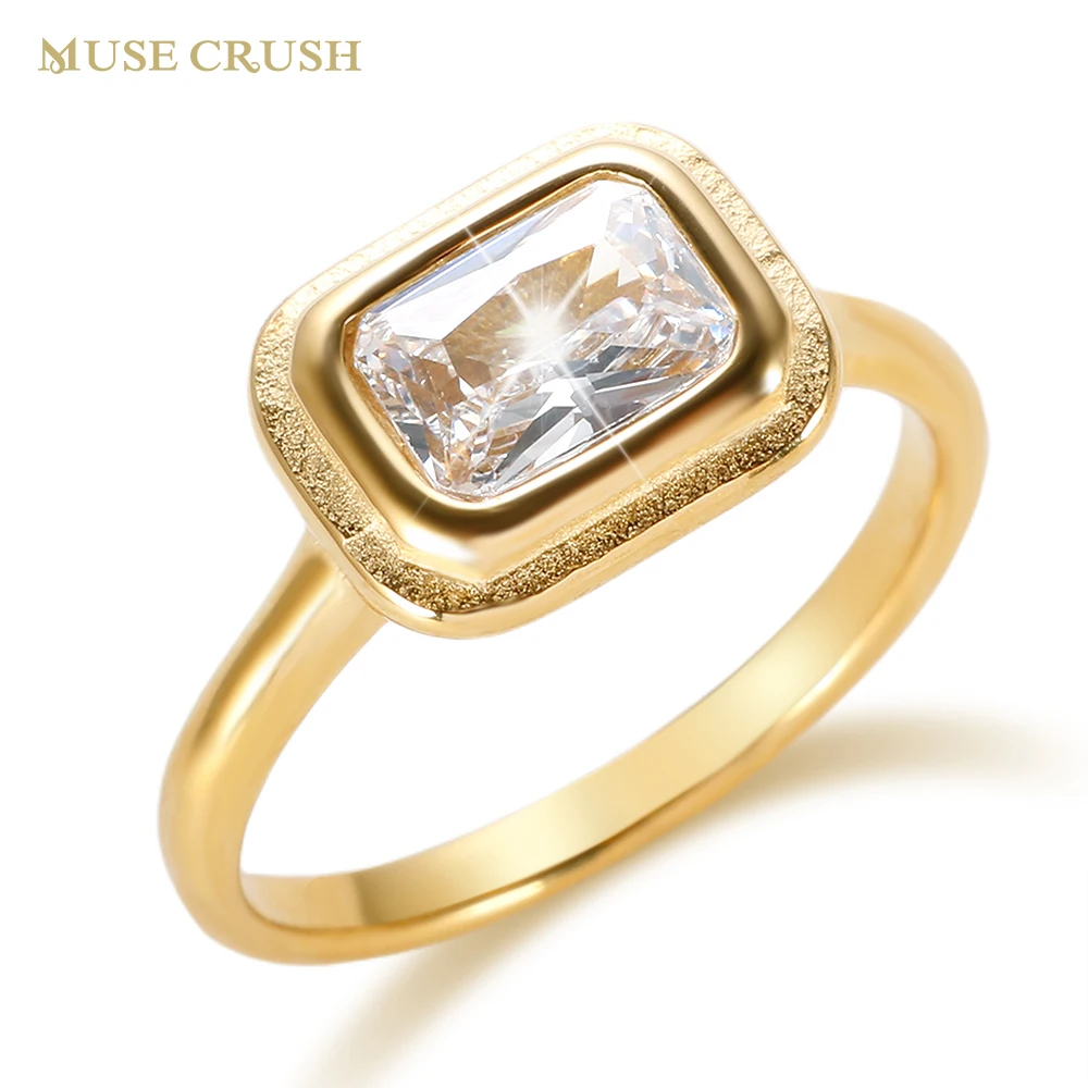 

Muse Crush Vintage Square CZ Stone Rings Stainless Steel Geometric Exquisite Rings for Women Fashion Party Jewelry Accessories