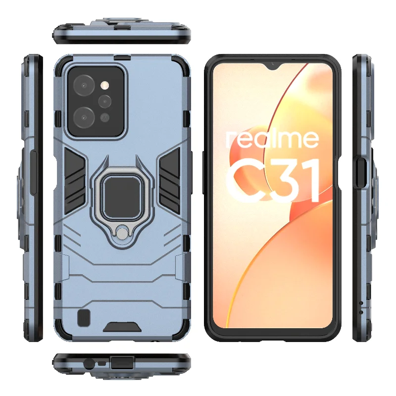 For Realme C31 Case for Realme C31  Cover Hard Shell Ring Stand Holder Shockproof Bumper Armor Back Phone Cover for Realme C31