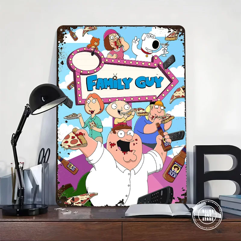 Фото Металлическая винтажная табличка с 3D-текстурой и принтом Family Guy Pizza and Beer для декора стен, комнаты, мужской комнаты (Man Cave) №2