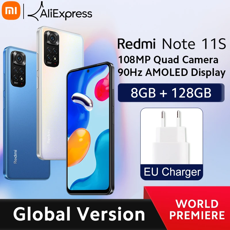 【World Premiere】Global Version Xiaomi Redmi Note 11S Phone 8GB 128GB Helio G96 6.43'' 90Hz Display 33WPro Charging 108MP Camera