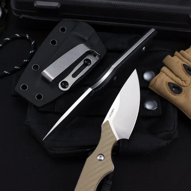 ]14C28N Стальной острый маленький нож с фиксированным лезвием G10 Льняная удобная