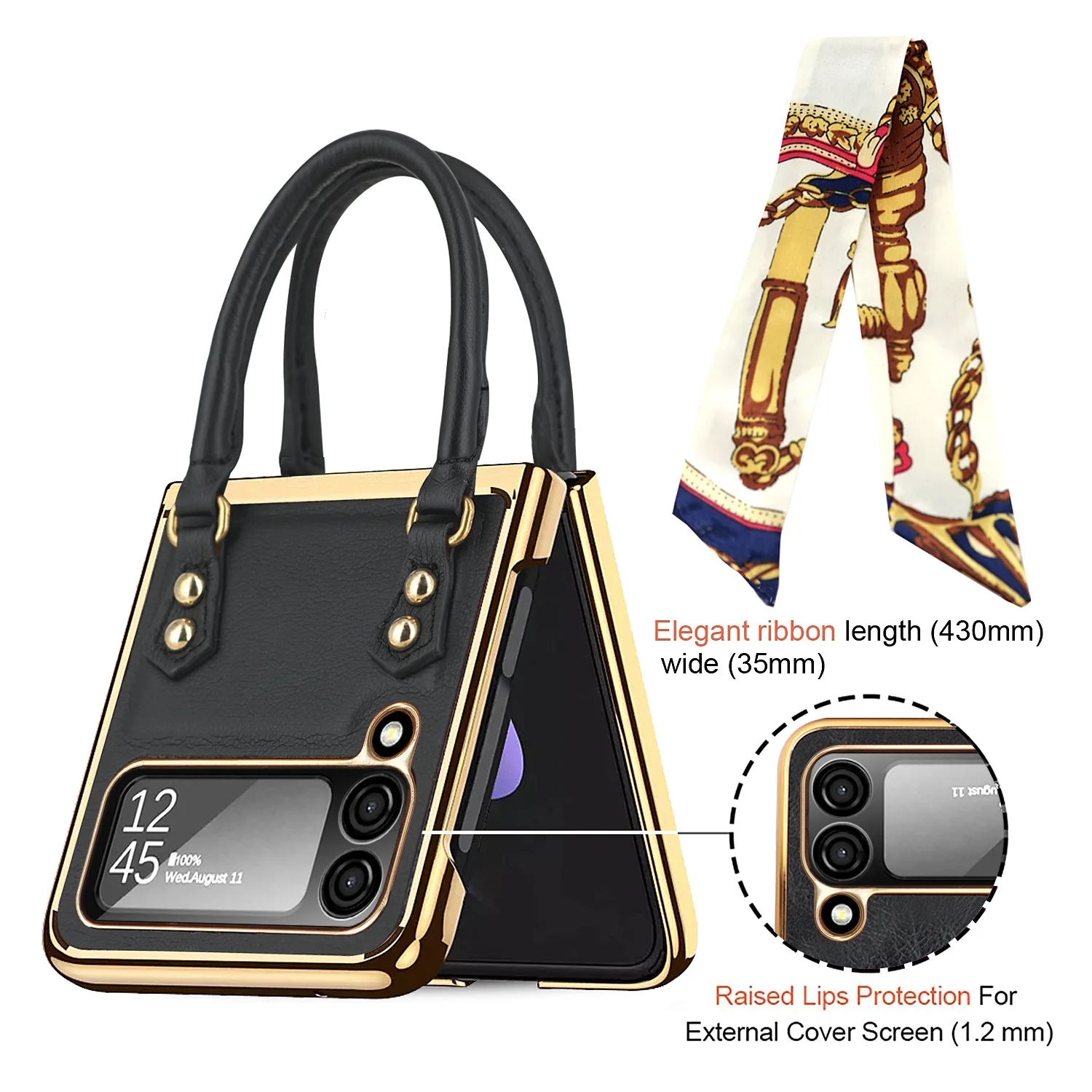 

For Samsung Galaxy Z Flip 4 3 5G Case Luxury Leather Silk Scarf Shockproof Cover For Galaxy Z Flip3 Flip4 Case With Hand Strap