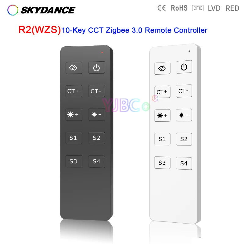 

Беспроводной пульт дистанционного управления Skydance R2 Zigbee 3,0, 10 клавиш, CCT, управление через приложение Tuya, регулятор яркости, подходит для Zigbee 3,0, двухцветный цветовой стандарт, контроллер или драйвер