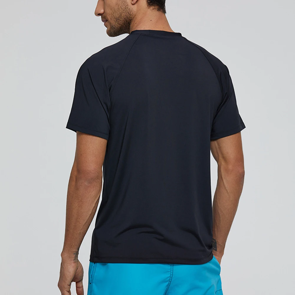 2022 Men's Short Sleeve Loose Swimwear Solid Color Sunscreen Quick Dry Beach T-Shirt Water Sports Surfwear Swimming Top T-Shirt