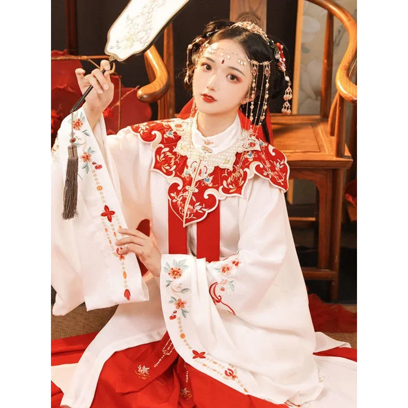 Женское сказочное китайское традиционное платье Hanfu костюм с вышивкой на плечах