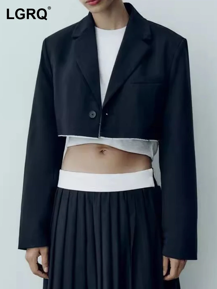 

LGRQ 2023 Модный Полосатый оригинальный короткий пиджак прямые брюки женский комплект из двух предметов Высококачественная свободная одежда Новинка 19F3855